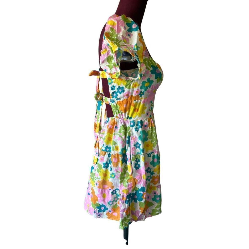 Show Me Your Mumu Cathy Linen Floral Mini Dress Size Small Short Sleeve Open Bac - Picture 12 of 12